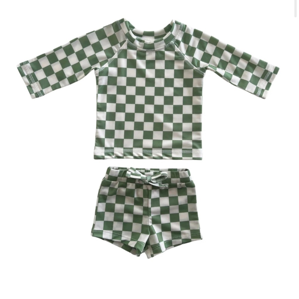 SIIX Rash Guard Set UPF 50+ Lime Checkerboard - Picture 2 of 2